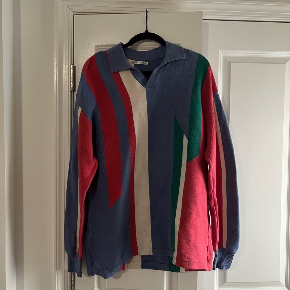 Zara Blue and Red Knit Sweater